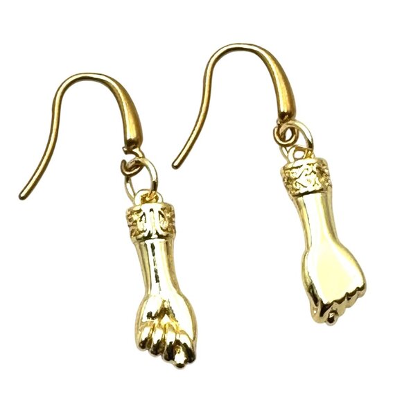 18K Gold Plated Figa Fist Earrings Pierced Chandelier - Picture 2 of 4